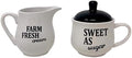 Set Sugar Bowl and Cream Server Holder Ceramic Black & White Farmhouse