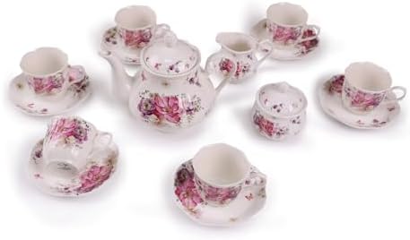 Guangyang 15pcs Porcelain Tea Sets 7 OZ Cups& Saucer Service for 6