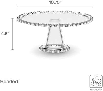 Fitz & Floyd Beaded Large Glass Cake Stand, 10.75 Inch Clear Glass