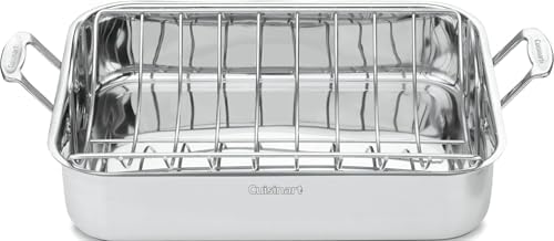 Cuisinart 16-Inch Roasting Pan, Induction Compatible Premium Rectangular Roaster Pan With Rack, Stainless Steel Roasting Pan with Rack, Large Capacity, Dishwasher Safe