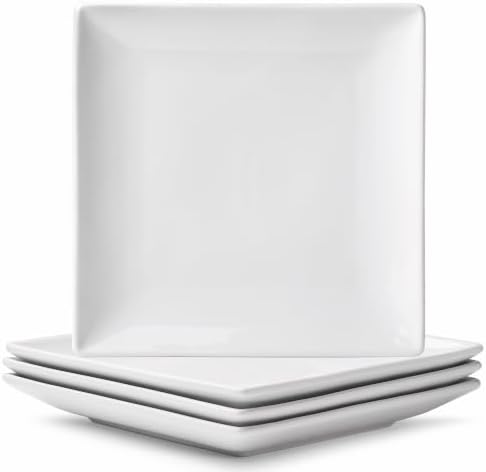Square Appetizer Plates Set of 4, 8" Porcelain Dessert Plate