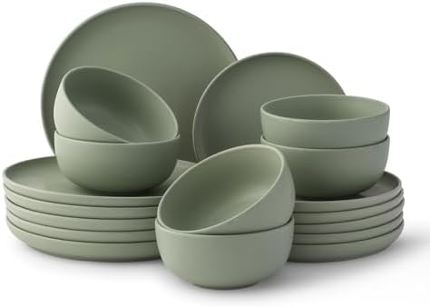 JoyJolt Mesa Stoneware Dinnerware Set, 18-Piece Plates and Bowls Sets