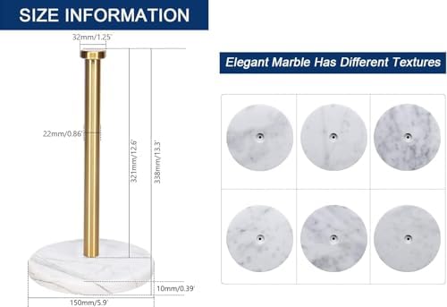 NearMoon Standing Paper Towel Holder, Marble Base, Brushed Gold