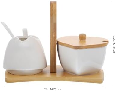 PRETYZOOM Ceramic Sugar Bowl and Cream Pitcher Set with Tray Spoon