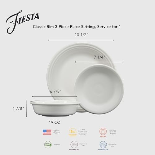 Fiesta® Classic Rim 3-Piece Dinnerware Set – Durable Ceramic