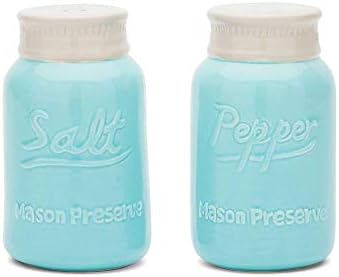 Fox Run Ceramic Mason Jar S&P Shakers, Salt and Pepper, Blue