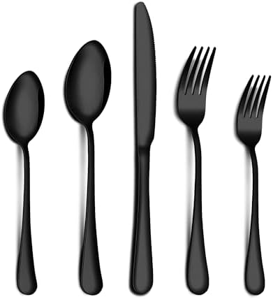 20-Piece Black Silverware Set for 4, Stainless Steel Flatware Set with