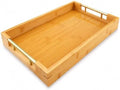 Bamboo Serving Tray, Wooden Tray with Gold Handles, 15L x10W x2H in