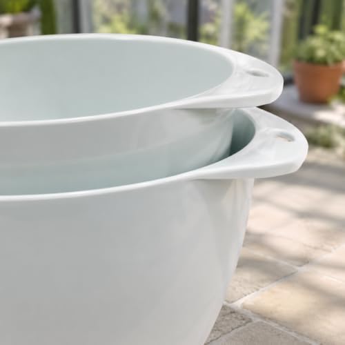 3 Pale Blue Plastic Mixing Bowl Set With Lids, Pour Spouts, TPR