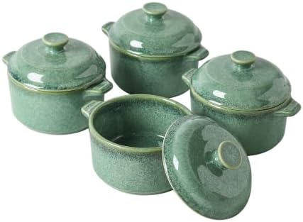 Henten Home Ceramic 8.5 oz Mini Cocotte, Casserole with Lid Set of 4