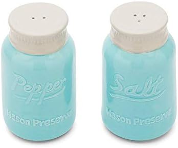 Fox Run Ceramic Mason Jar S&P Shakers, Salt and Pepper, Blue
