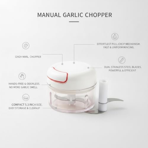 1 Pack Manual Garlic Chopper, Pull String Food Processor with Rotating