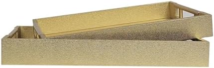 Set of 2 Wood Serving Tray with Gold Polished Metal Handles, Home