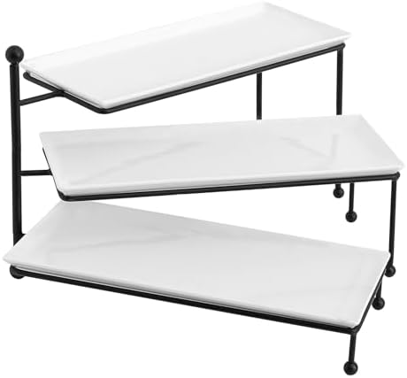 Kanwone 3 Tiered Serving Stand - White Porcelain Platters, 14.5" x 6"