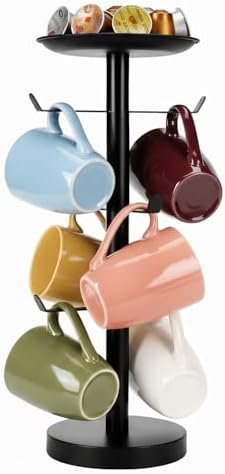 Coffee Mug Tree, Cup Holder for 6 Cups, with Tray for Phone, Tissues