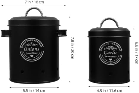 2pcs Black Metal Vegetable Storage Bin with Lid and Ventilation Holes