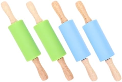 4pcs Dough Stick Rolling Pin for Baking, Wood Silicone