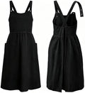 Apron for Women Cotton Linen with Large Pockets Floral No Waist Tie