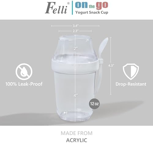 Felli On the Go Yogurt Parfait Snack Cup 12 oz with Spoon & Lid, 100%
