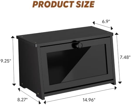 Simple Trending Bamboo Bread Box for Kitchen Countertop, Black