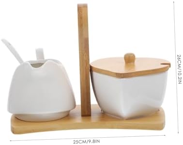 Ceramic Sugar Bowl and Cream Pitcher Set with Bamboo Tray Spoon