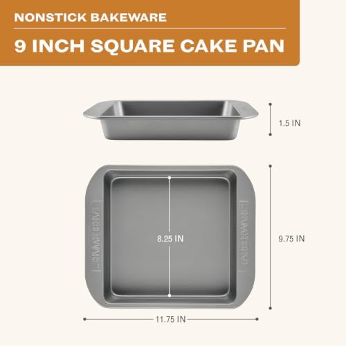 Farberware Nonstick Bakeware 9-Inch Square Cake Pan, Gray