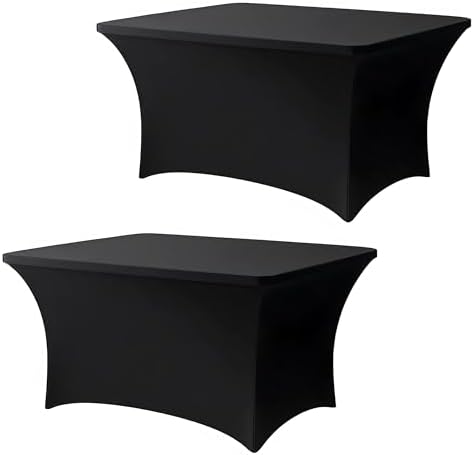 4FT Black Table Cloth - 2 Pack, Fitted Stretch Rectangle Spandex