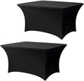 4FT Black Table Cloth - 2 Pack, Fitted Stretch Rectangle Spandex