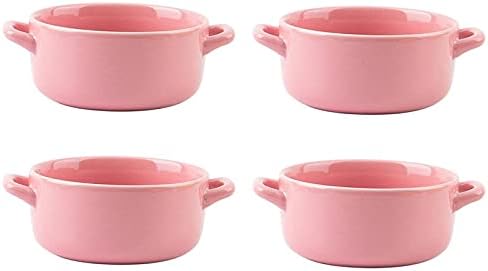 Chicken Salad Bowl Set Of 4 Ceramic Soup Bowls with Handles, Ceramic