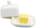 NAGU Small Rectangle Butter Dish with Lid, White Procelain Domed