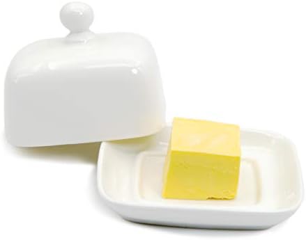 NAGU Small Rectangle Butter Dish with Lid, White Procelain Domed