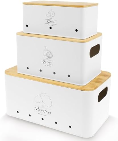 3 Pcs Onion Garlic Potato Storage Box Set, Carbon Steel Potato Onion