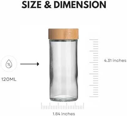 24 pcs Modern Round Glass Spice Jars 120ml with Bamboo Lids and 360