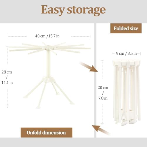 Ourokhome Collapsible Pasta Drying Rack, 10 Arms, White