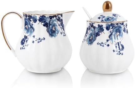 Agyiuns Ceramic Sugar and Creamer Set, 3 Piece with Cream Pitcher