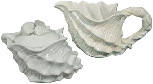 Blue Sky Ceramics Shell Figural Sugar Bowl White, Multi (14894)