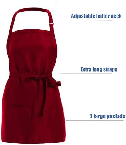 Chef short apron 3 pockets extra long straps adjustable halter apron