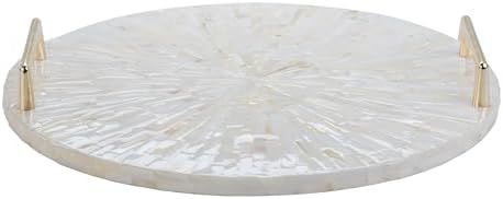 PEMAR Mother of Pearl Decorative Tray, 13" Round with Gold Metal