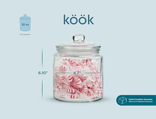 KooK Glass Storage Jars with Lids - 29oz (Set of 2), Kitchen Canisters