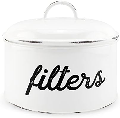 AuldHome Design Basket Coffee Filter Holder, White Enamel Filter