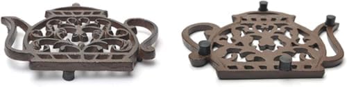 Cast Iron Trivets for Hot Dishes, Rustproof Tea Pot Trivet with Rubber