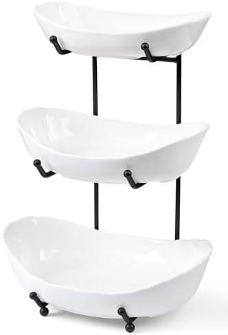 HBlife 3 Tier Fruit Bowl, Ceramic Fruit Basket for Kitchen Counter