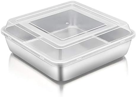 TeamFar 8x8 Inch Baking Pan with Lid, Stainless Steel Square Cake Pan