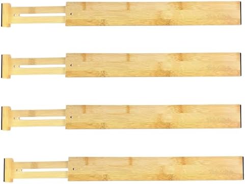 4 Pack Bamboo Drawer Dividers – Expandable 17.5–22" – Adjustable