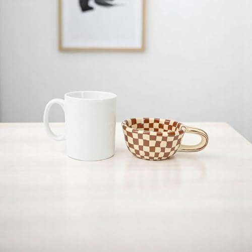 BuleVina Checkered Coffee Mug 5oz 4x2 inch, Creative Irregular