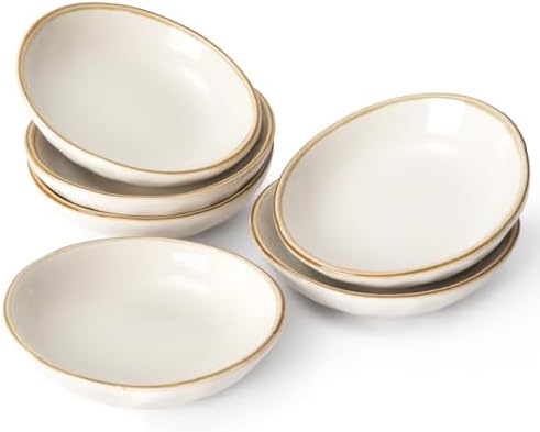 famiware Ceramic Soy Sauce Dish, 2.1oz Dipping Bowl Set of 6, Vanilla
