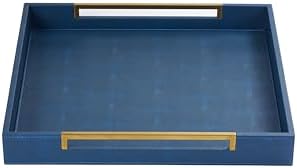 Sagala 20"x20" Navy Blue Shagreen Leather Large Ottoman Tray with