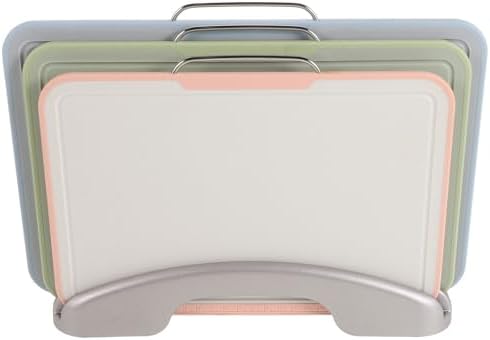 Plastic Cutting Board Set with Holder, Juice Grooves, Handles for