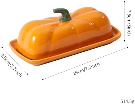 Orange Pumpkin Butter Dish, Ceramic Butter Container for Fall
