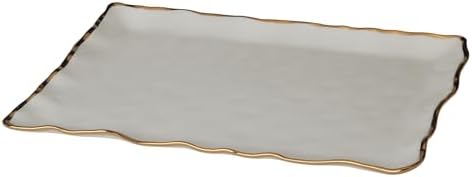 Regency Gold Porcelain Rectangular Platter with Scalloped Edges